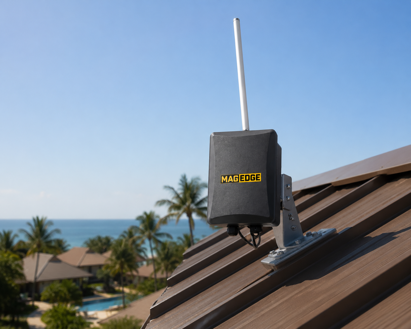 MagEdge site gateway mounted on a resort rooftop